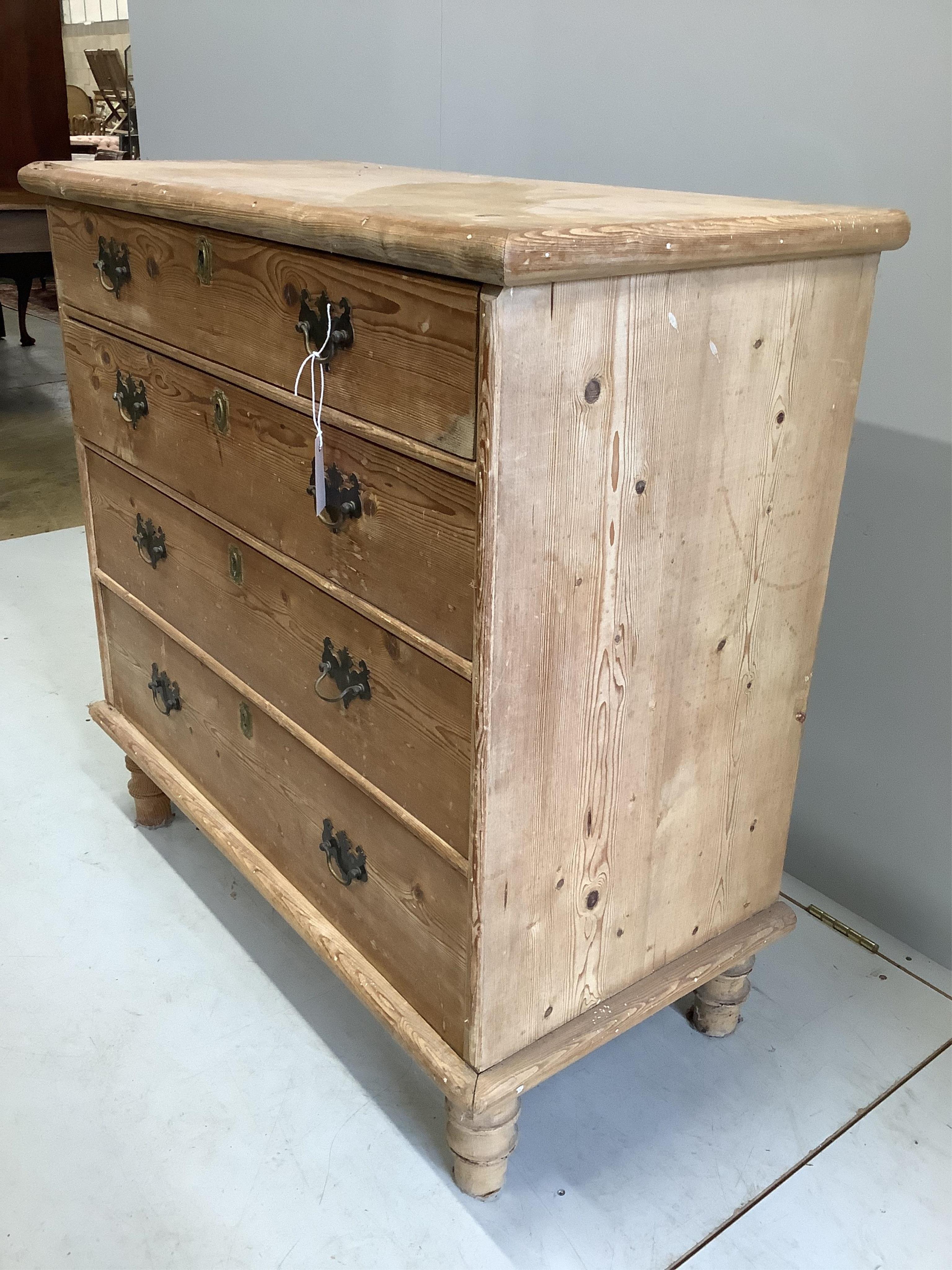 A Victorian pine four drawer chest, width 96cm, depth 46cm, height 95cm. Condition - poor to fair